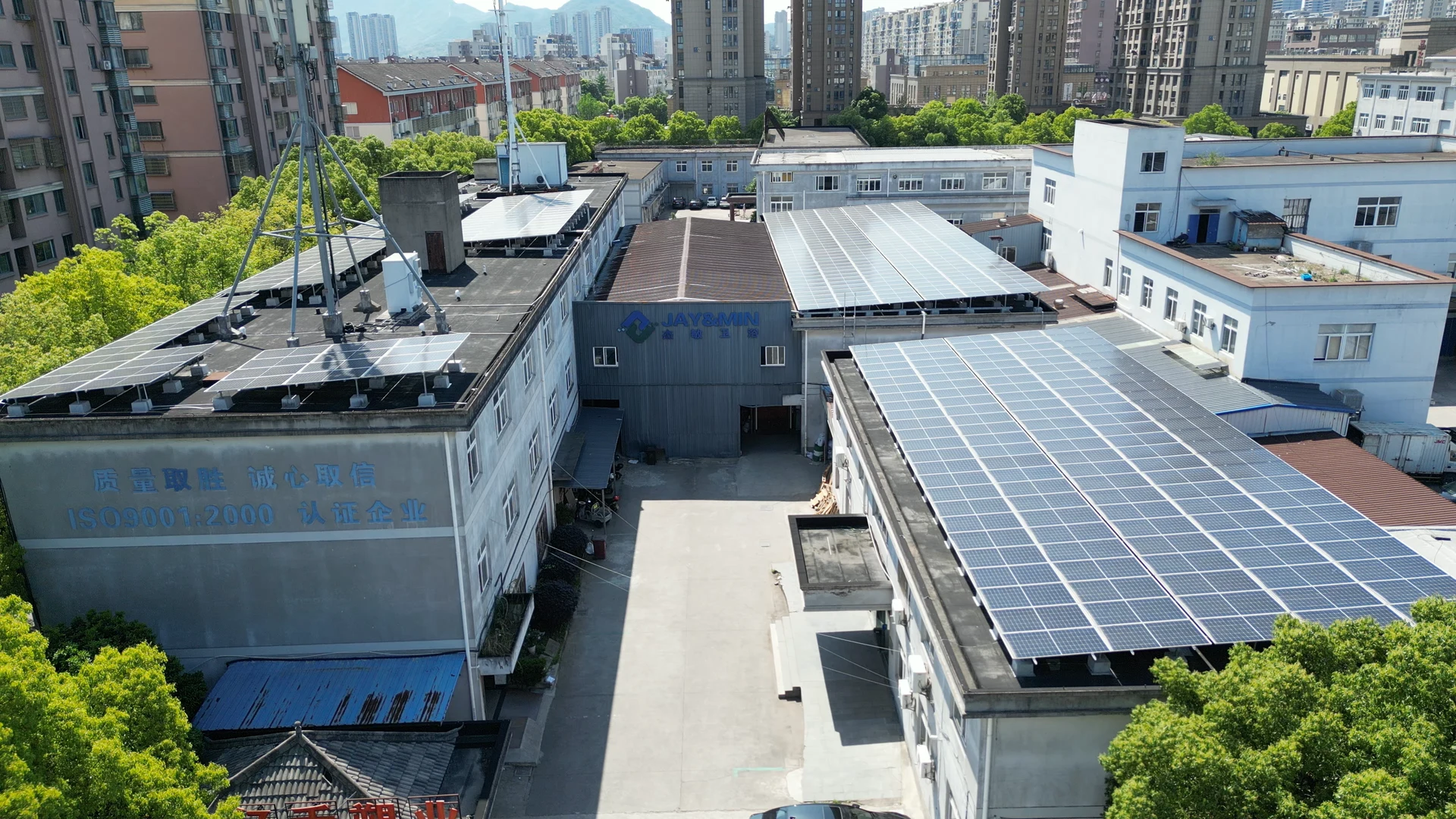 Bird’s-eye view of the Jay&Min factory rooftops and grounds