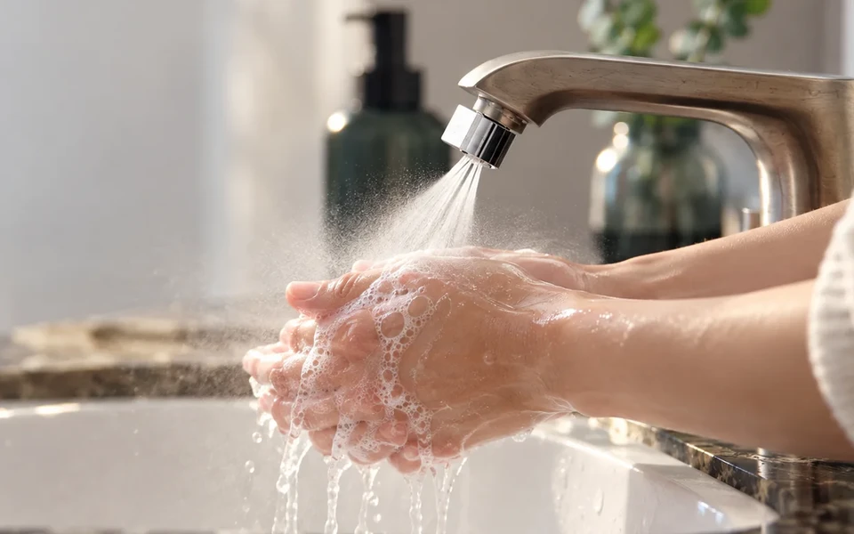 Mist faucet aerator and handwashing scene from the development solution hero