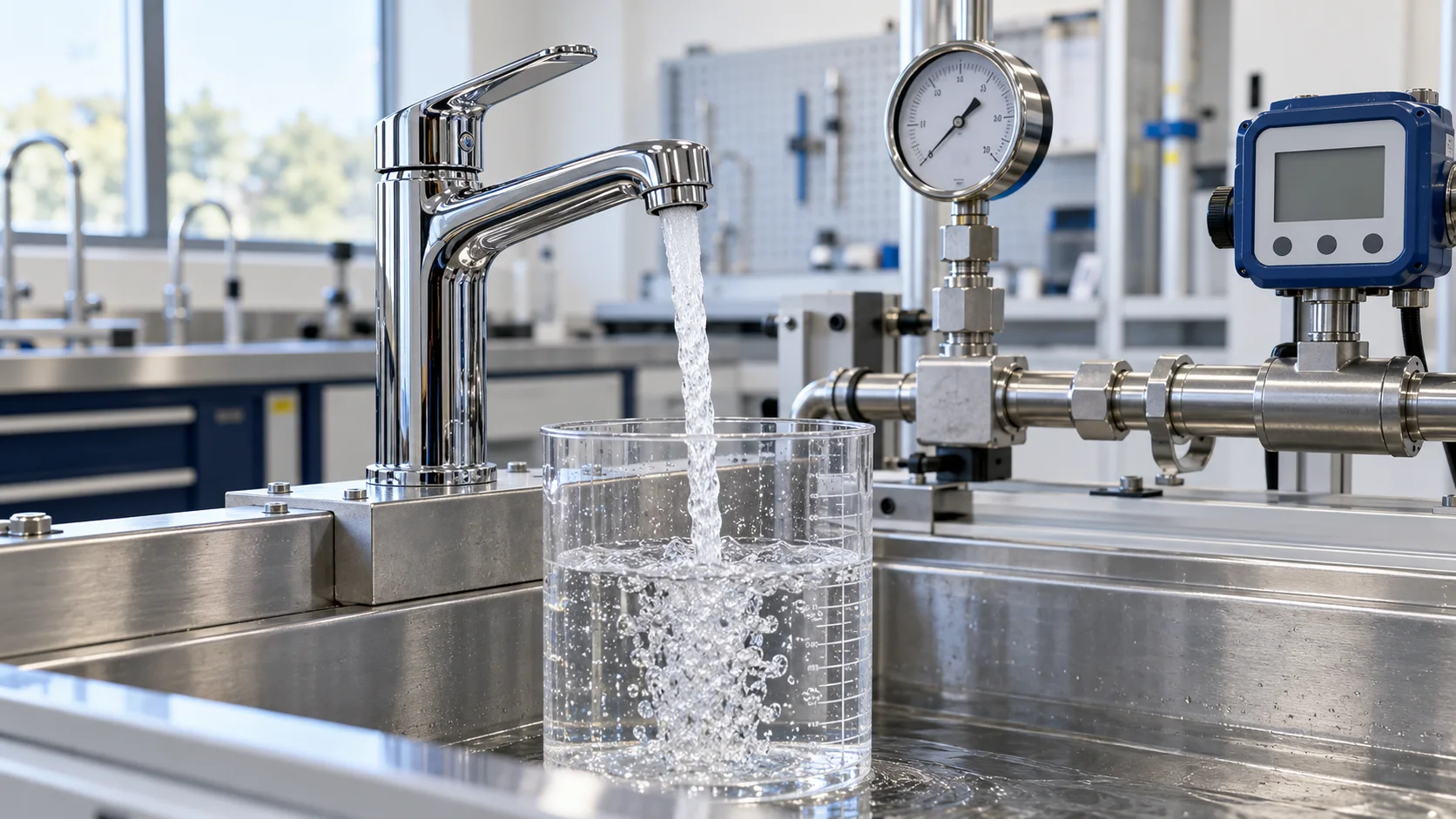 Illustrative laboratory setup for measuring faucet water flow