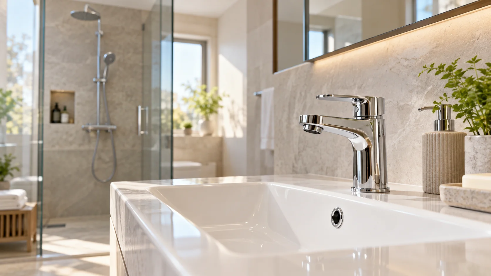 Illustration of basin and shower applications in a residence