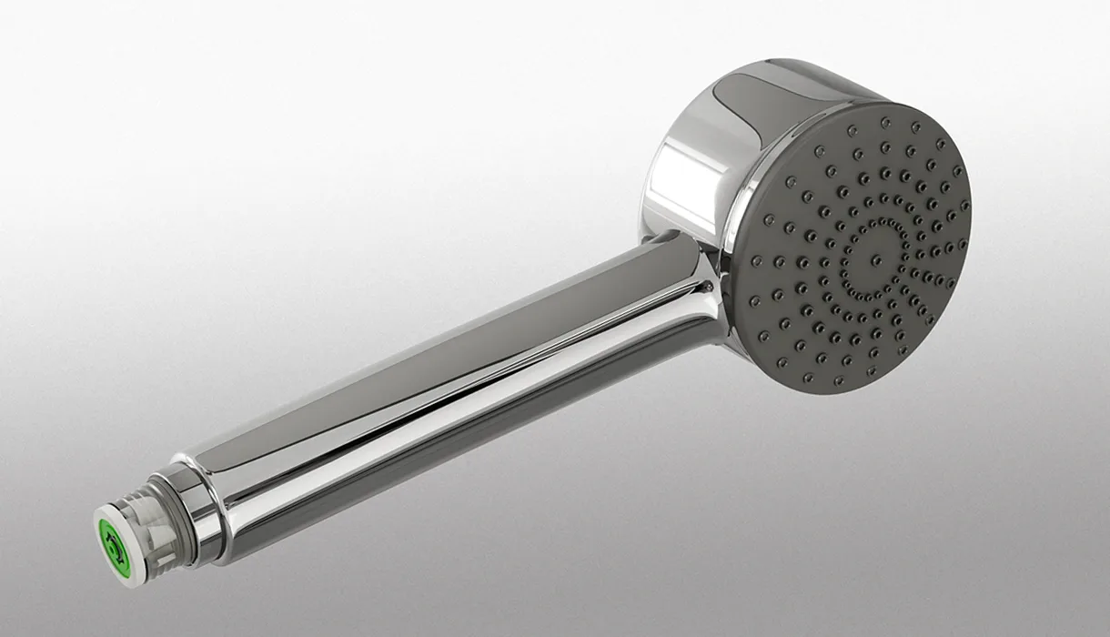 Flow-control component at a hand-shower inlet connection